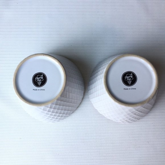 2 Cherry Top White Waffle Cone Ice Cream Soup Cereal Dessert Bowls Yellow Pink - Picture 3 of 12